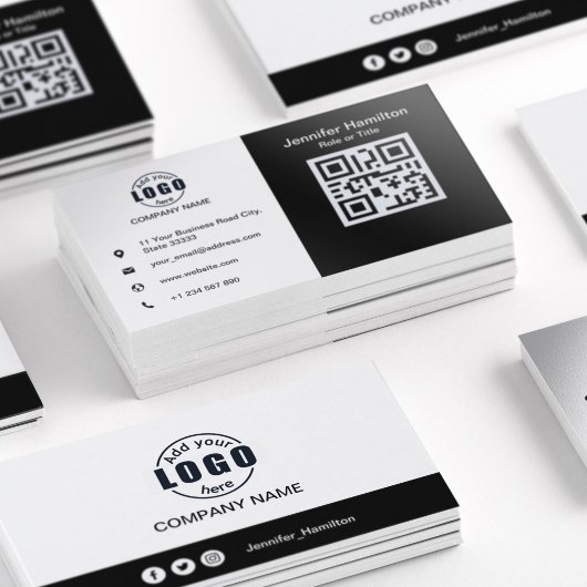 Carte De Visite Noir et blanc ajouter votre code QR standard