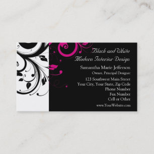 Carte De Visite Noir et blanc avec accent de tourbillon magenta
