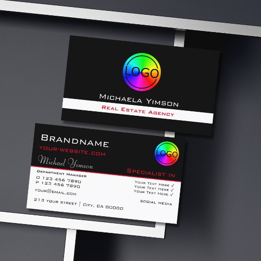 Carte De Visite Noir et blanc classique avec logo professionnel