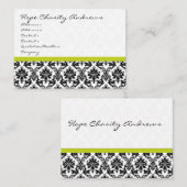 Carte de visite Noir et Blanc Damas Floral Lime (Devant / Derrière)