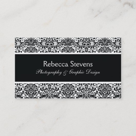 Carte de visite noir et blanc de damassé (Devant)