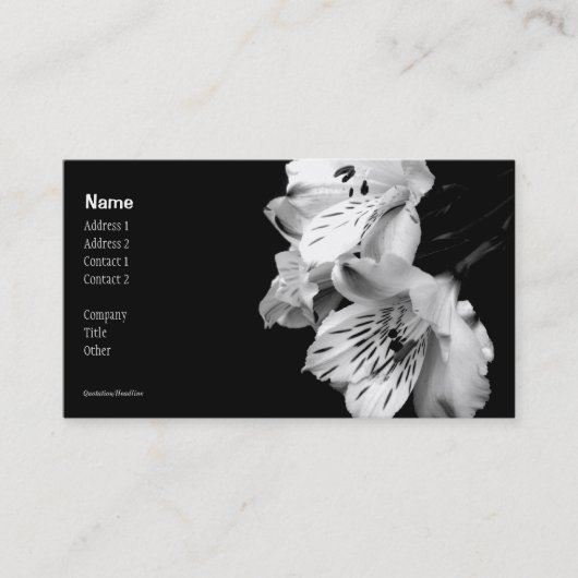 Carte de visite noir et blanc de lis (Devant)