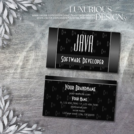 Carte De Visite Noir et blanc élégant avec lettres à motifs