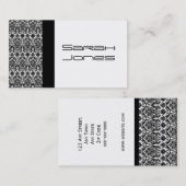 Carte de visite noir et blanc élégant de damassé (Devant / Derrière)