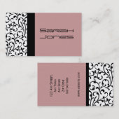 Carte de visite noir et blanc élégant de damassé (Devant / Derrière)
