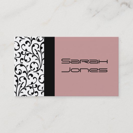 Carte de visite noir et blanc élégant de damassé (Devant)