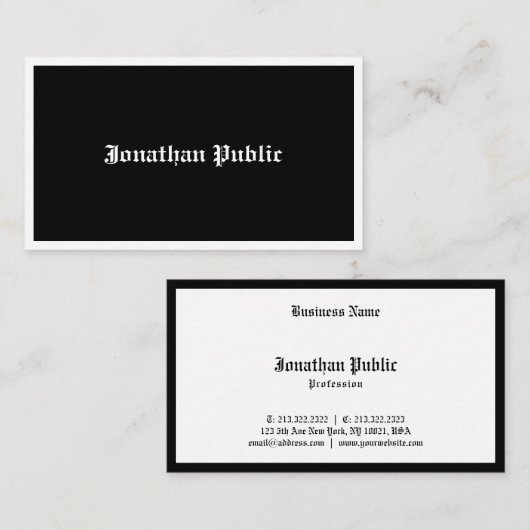 Carte De Visite Noir Et Blanc Élégant Script De Calligraphie À La (Devant / Derrière)