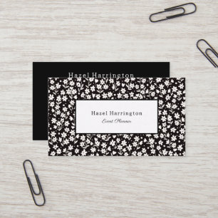 Carte de visite noir et blanc Floral Planificateur