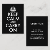 Carte De Visite Noir et blanc Garder le calme et continuer (Devant / Derrière)