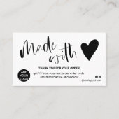 Carte De Visite Noir et blanc merci fait avec amour (Devant)