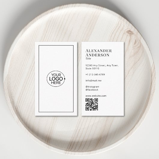 Carte De Visite Noir et blanc minimum Ajouter votre logo Code QR