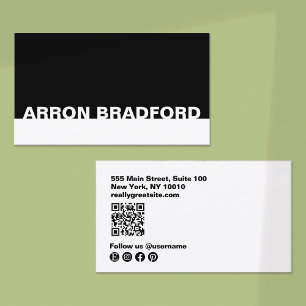 Carte De Visite Noir et blanc moderne médias sociaux Code QR