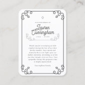 Carte De Visite Noir et blanc Moderne Simple Merci funéraire (Devant)