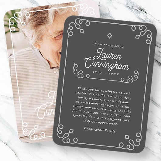 Carte De Visite Noir et blanc Moderne Simple Merci funéraire