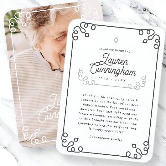 Carte De Visite Noir et blanc Moderne Simple Merci funéraire