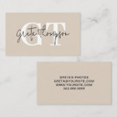 Carte De Visite Noir et blanc Nom de la signature Monogramme Beige (Devant / Derrière)