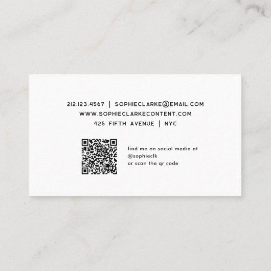 Carte De Visite Noir et blanc | Script rétro avec code QR (Dos)