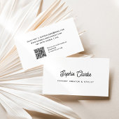Carte De Visite Noir et blanc | Script rétro avec code QR