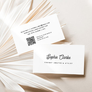 Carte De Visite Noir et blanc   Script rétro avec code QR