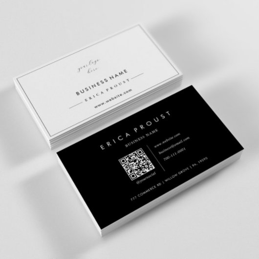 Carte De Visite Noir et blanc Simple Moderne Qr Code
