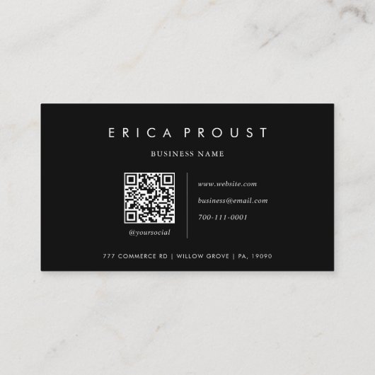 Carte De Visite Noir et blanc Simple Moderne Qr Code (Dos)