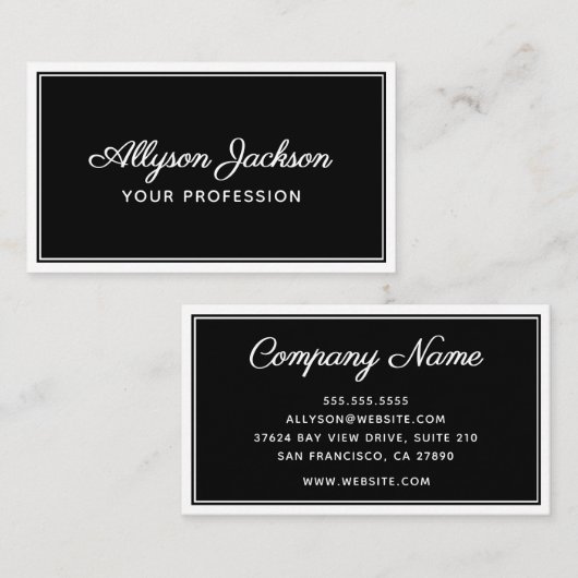 Carte De Visite Noir et blanc simples (Devant / Derrière)
