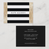 Carte De Visite Noir et blanc strié FAUX Gold Sequin Beauté (Devant / Derrière)