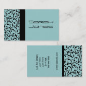 Carte de visite noir et bleu élégant de damassé (Devant / Derrière)