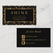 Carte De Visite Noir et floral métallique d'or (Devant / Derrière)