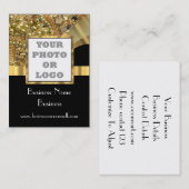 Carte De Visite Noir et logo bling de photo d'or (Devant / Derrière)