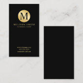 Carte De Visite Noir et monogramme élégant d'or (Devant / Derrière)