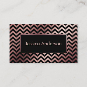 Carte De Visite Noir et motif chevron en feuille de faux or rose
