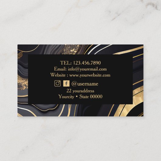 Carte De Visite Noir et or Agate Marbre Clou Artiste (Dos)