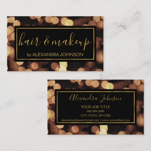 Carte De Visite Noir et or avec Bokeh Lights Moderne (Devant / Derrière)