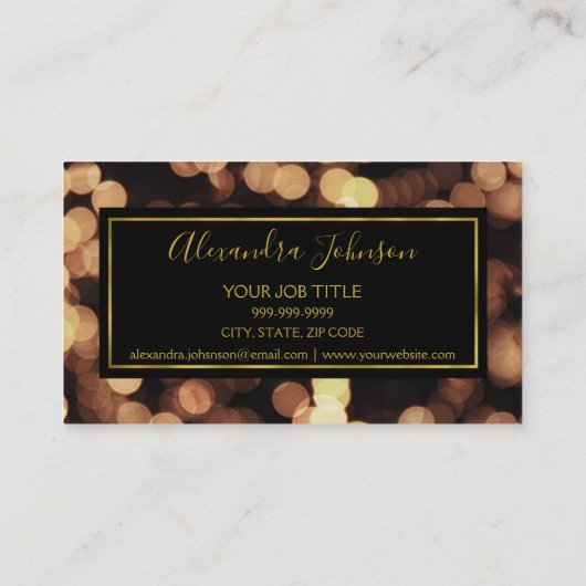 Carte De Visite Noir et or avec Bokeh Lights Moderne (Dos)
