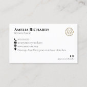 Carte De Visite Noir et Or moderne Elégant Notaire Public (Dos)