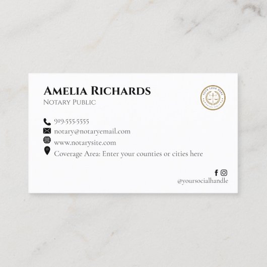 Carte De Visite Noir et Or moderne Elégant Notaire Public (Dos)