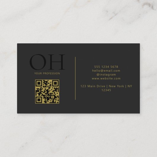 Carte De Visite Noir et or moderne Script QR Code Monogramme (Dos)