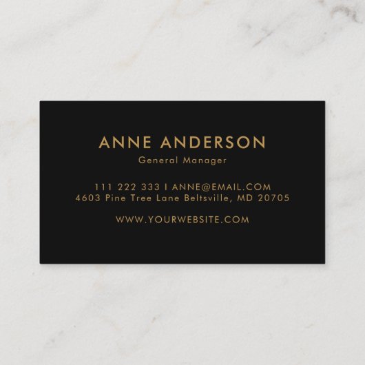 Carte De Visite Noir Et Or Professionnel Simple Et Minimal (Dos)