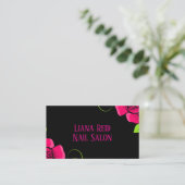 Carte de visite noir et rose avec fleurs (Debout devant)