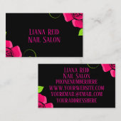 Carte de visite noir et rose avec fleurs (Devant / Derrière)