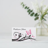 carte de visite noir et rose de papillon (Debout devant)