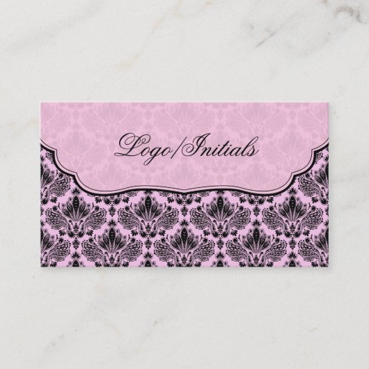 Carte De Visite Noir et rose Elegant Retro Floral Damask (Devant)