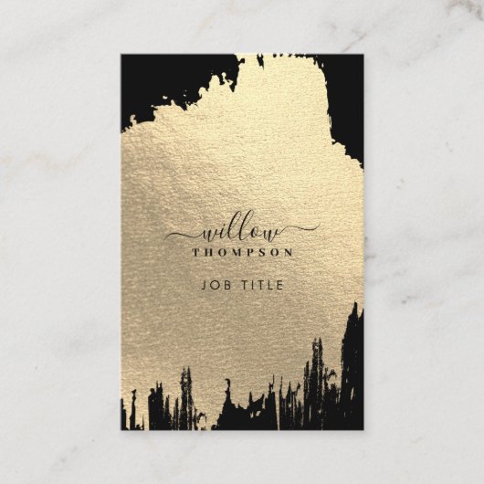 Carte De Visite Noir et Rose Gold Brush Stroke Code QR (Devant)