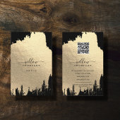 Carte De Visite Noir et Rose Gold Brush Stroke Code QR
