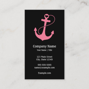 Carte De Visite Noir et rose nautiques