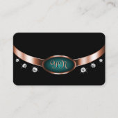 Carte De Visite Noir et sarcelle avec monogramme à effet or rose (Devant)
