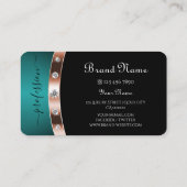 Carte De Visite Noir et sarcelle avec monogramme à effet or rose (Dos)