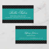 Carte De Visite Noir et Turquoise Cute Pois moderne (Devant / Derrière)
