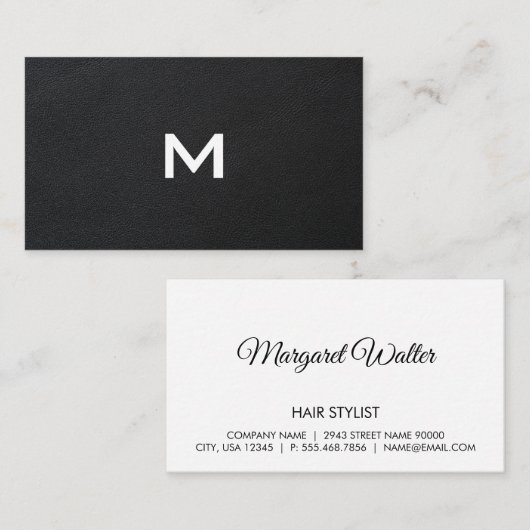 Carte De Visite Noir exécutif | Monogramme (Devant / Derrière)